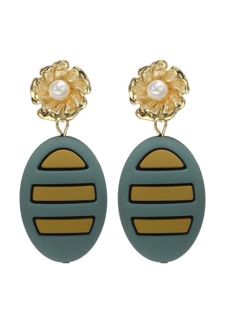 Cercei verzi - ovali - cu perla - Frankie C5 -