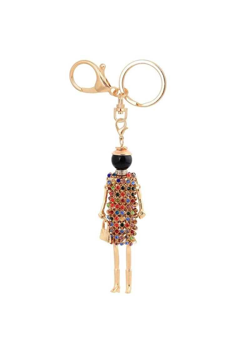 Breloc auriu - papusa cu pietre multicolore - Gerda C5 -