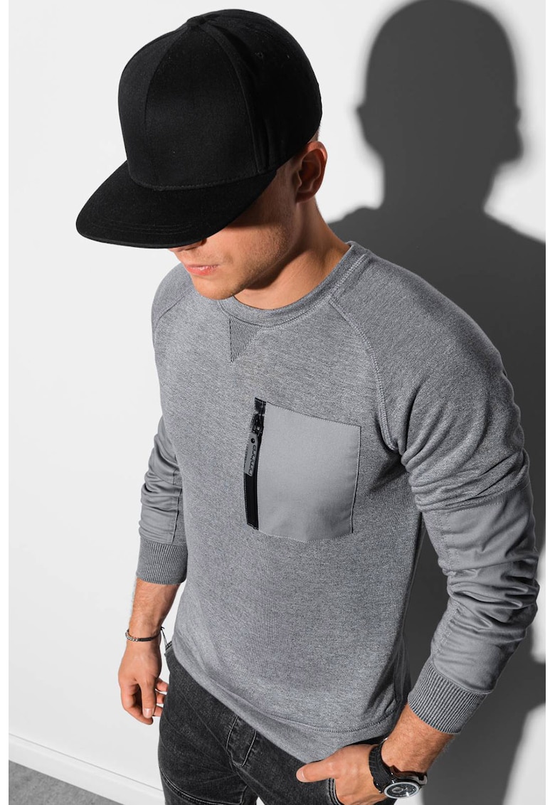 Bluza sport cu decolteu la baza gatului si buzunar pe piept - Gri melange -