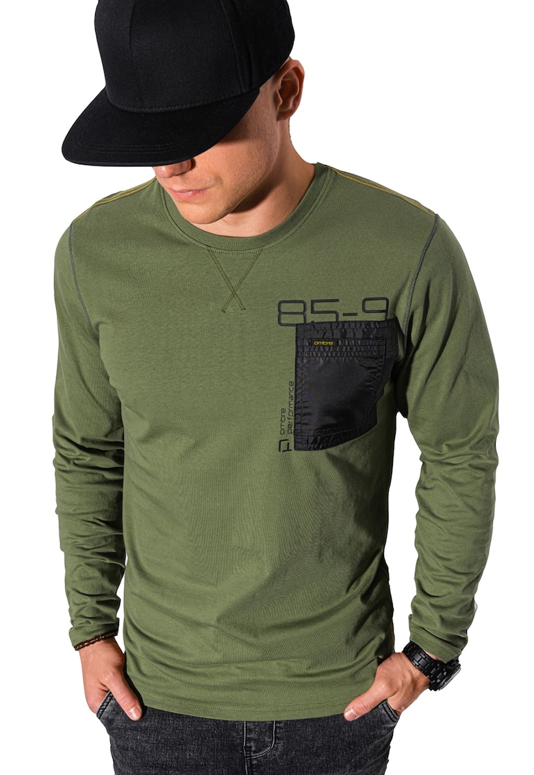 Bluza cu buzunar pe piept - Verde masliniu