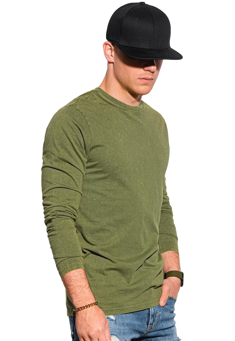 Bluza din bumbac cu decolteu la baza gatului - Verde feriga
