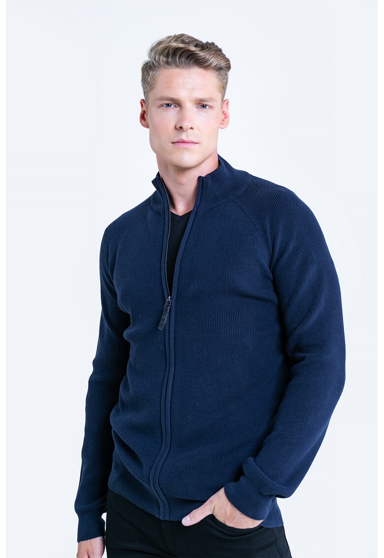 Cardigan cu fermoar si maneci raglan