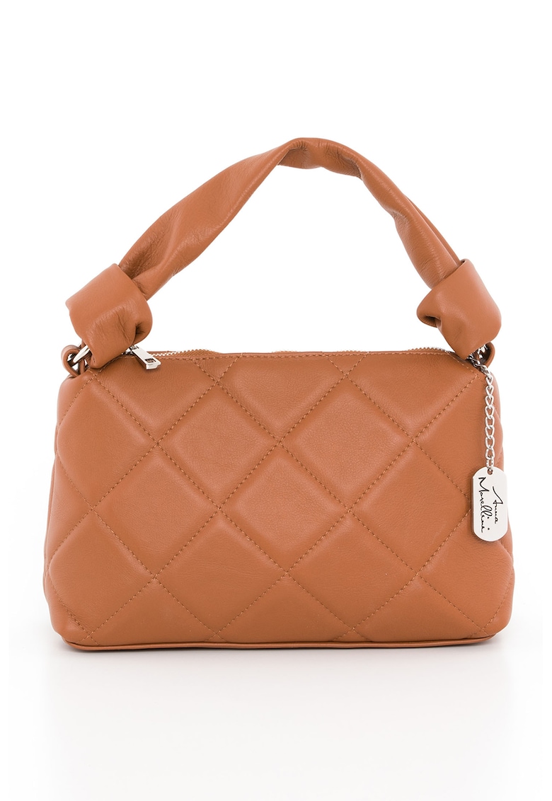 Geanta din piele cu maner si aspect matlasat