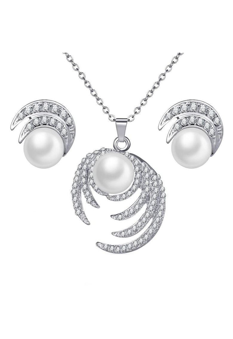 Set colier si cercei - argintiu - cu pietre - Hansa C9 - Set colier si cercei - argintiu - cu pietre - Hansa C9 -