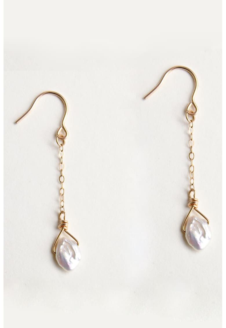 Cercei drop din aur filat de 14K decorati cu perle naturale de cultura Atelier Devi