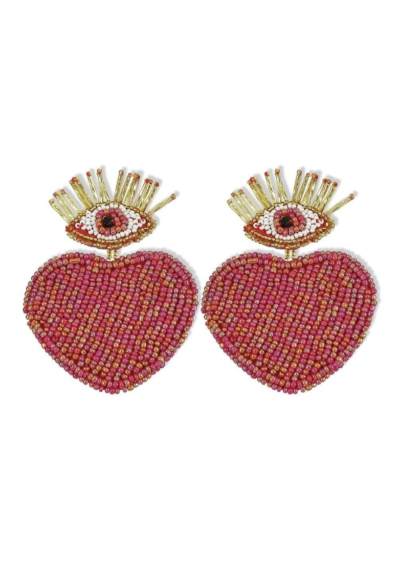 Cercei rosii - in forma de inima - cu margelute - Henrica C1 -