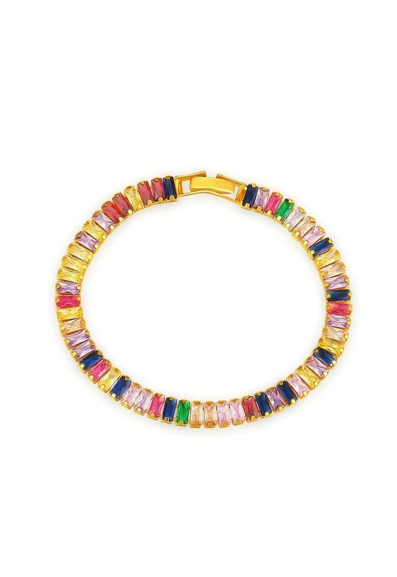 Bratata tennis - aurie - cu pietre multicolore din zirconiu - Hosias C1 -