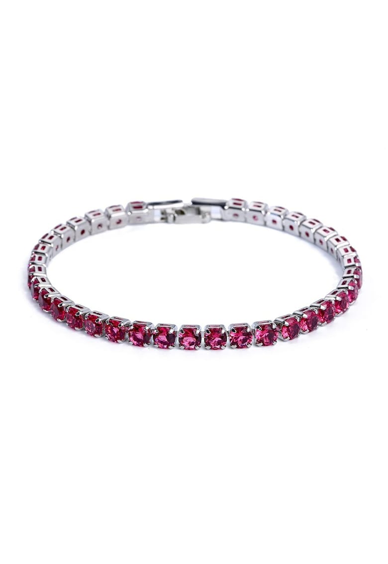 Bratara tennis - argintie - cu pietre roz din zirconiu - Hugo C1 -
