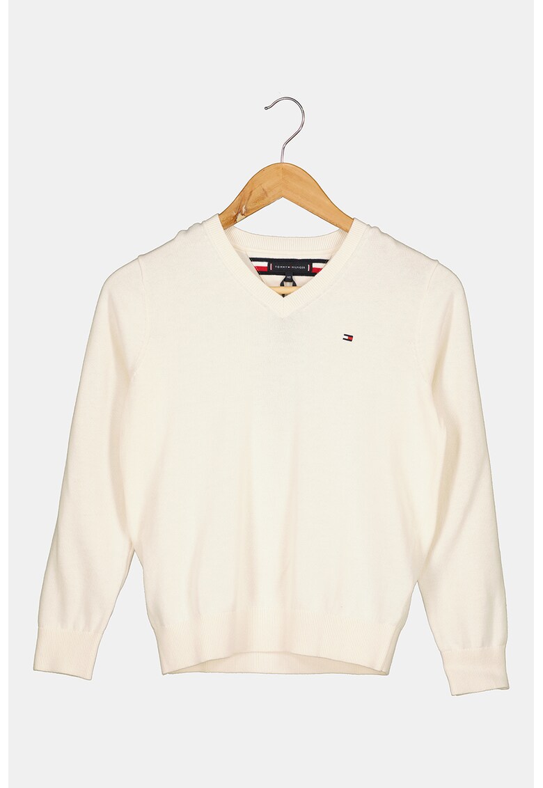 Пуловер от органичен памук с шпиц деколте Tommy Hilfiger