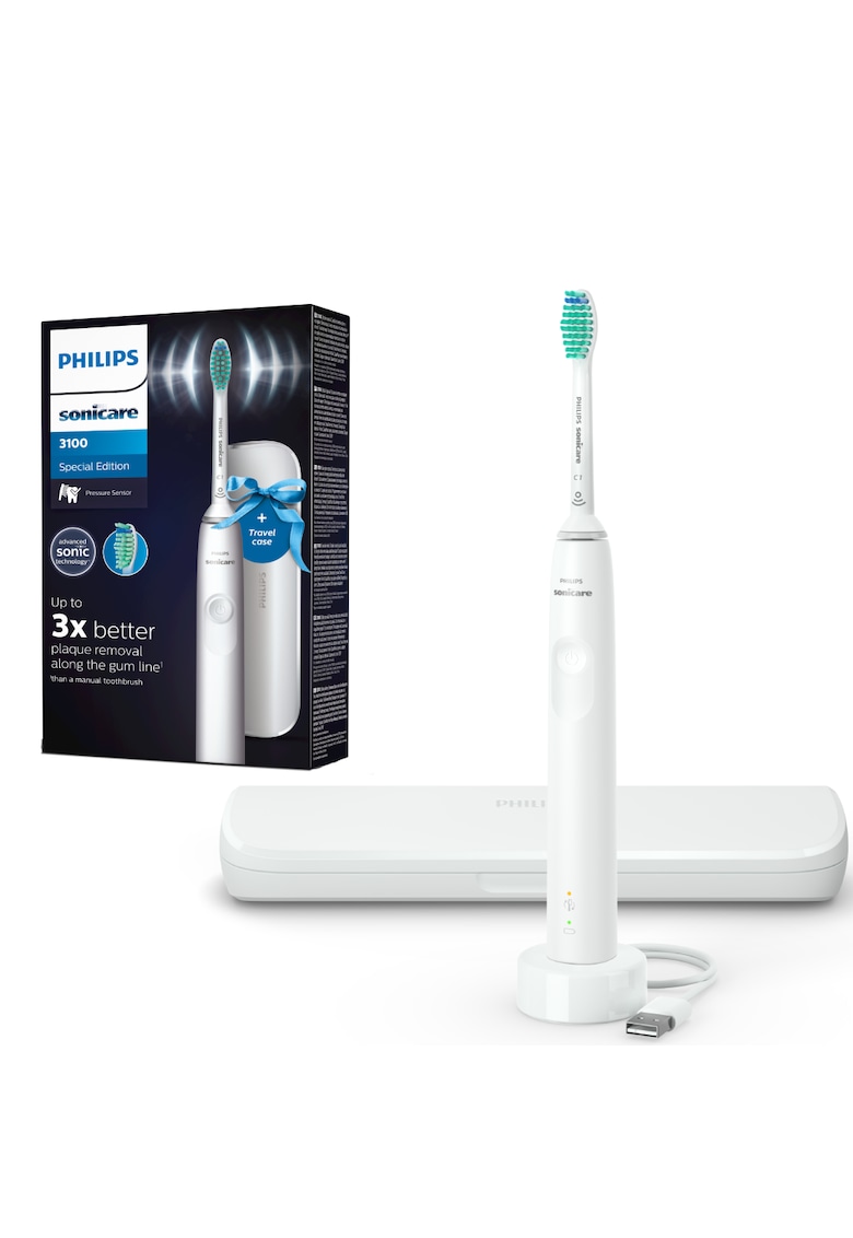 Periuta de dinti sonica electrica Seria 3100 - 62000 miscari/minut - 1 mod de curatare - senzor presiune - functia BrushSync - 1 cap de periere - toc de transport