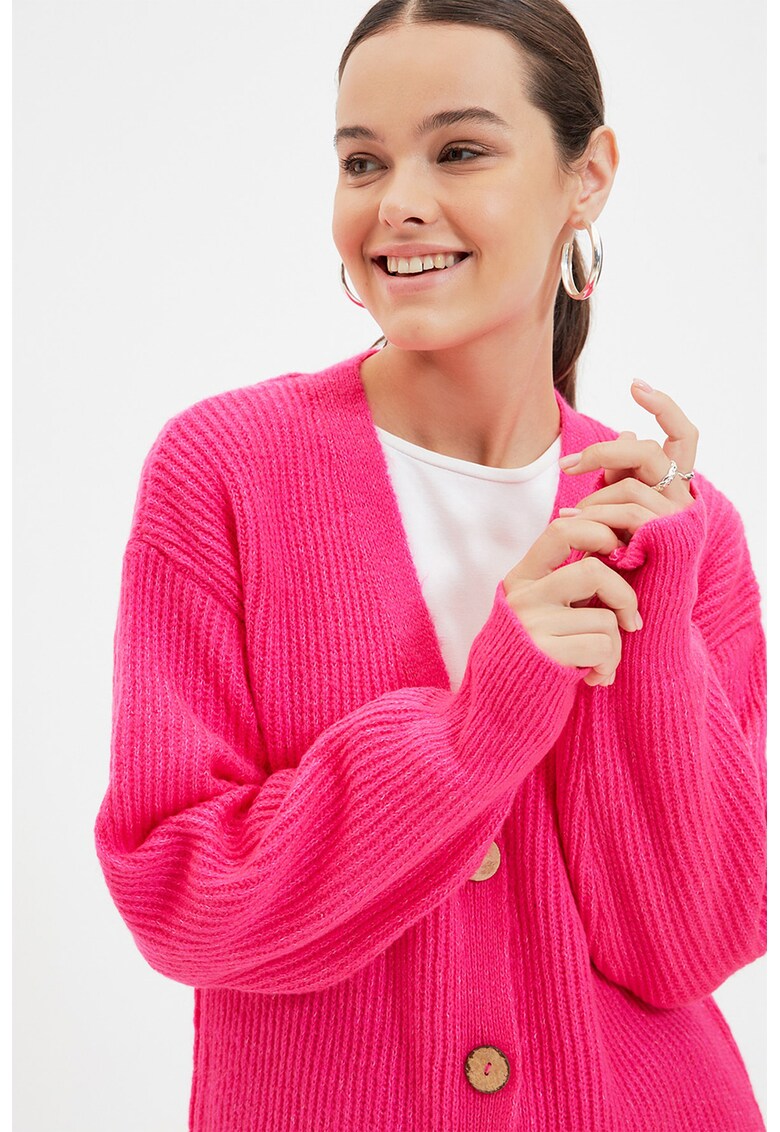 Cardigan lung cu decolteu in V