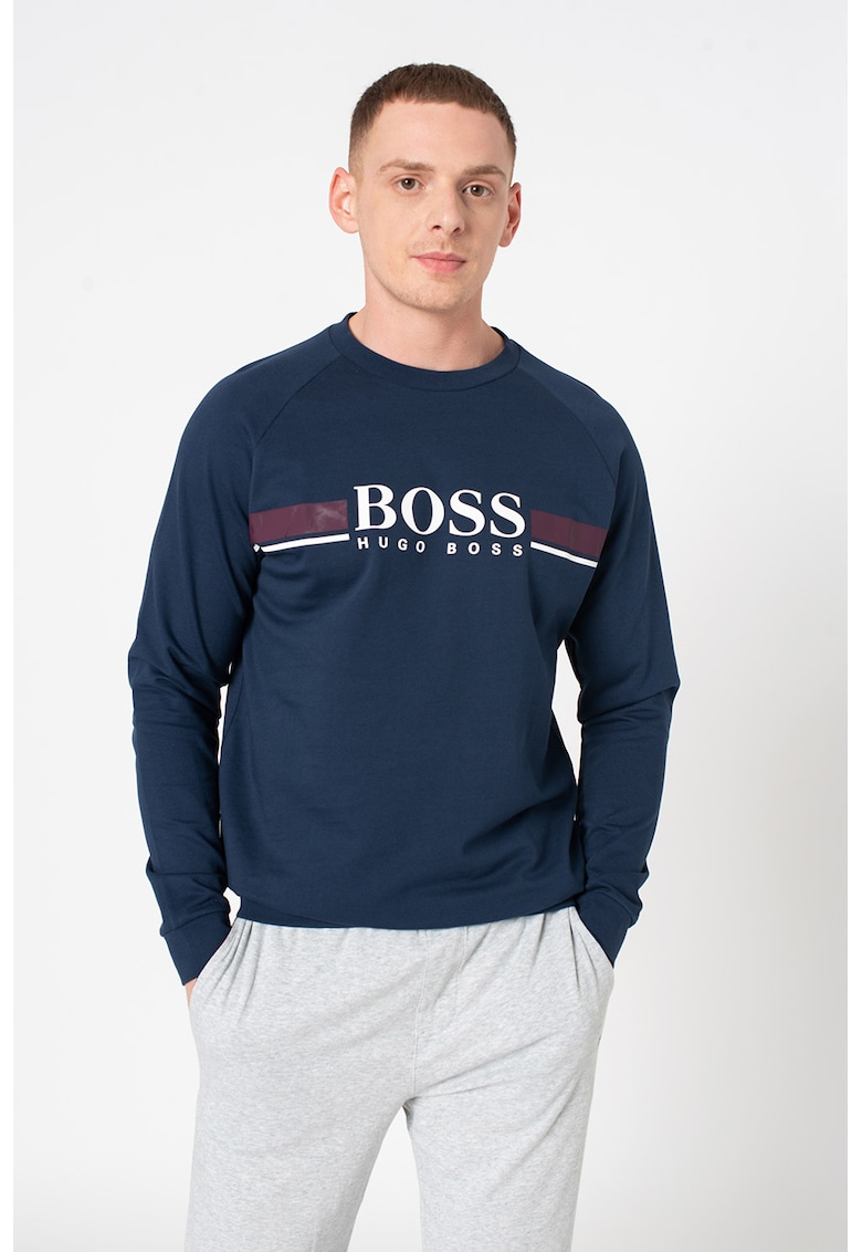 Bluza sport de casa – cu decolteu la baza gatului si imprimeu logo BOSS imagine noua gjx.ro