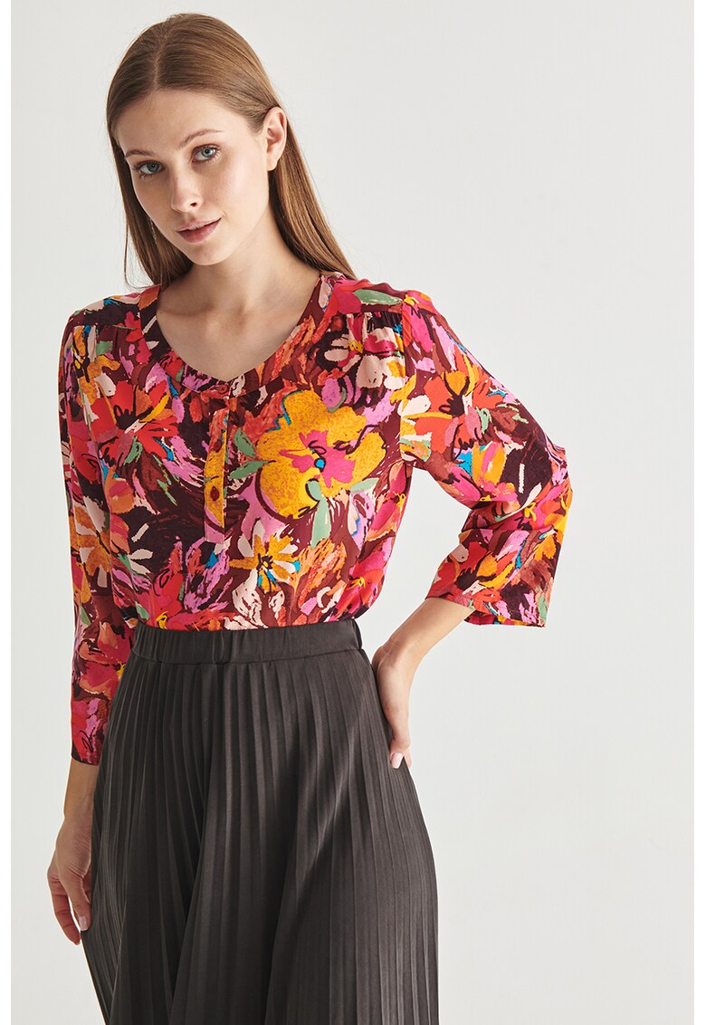 Bluza cu model floral si maneci trei sferturi fashiondays imagine noua