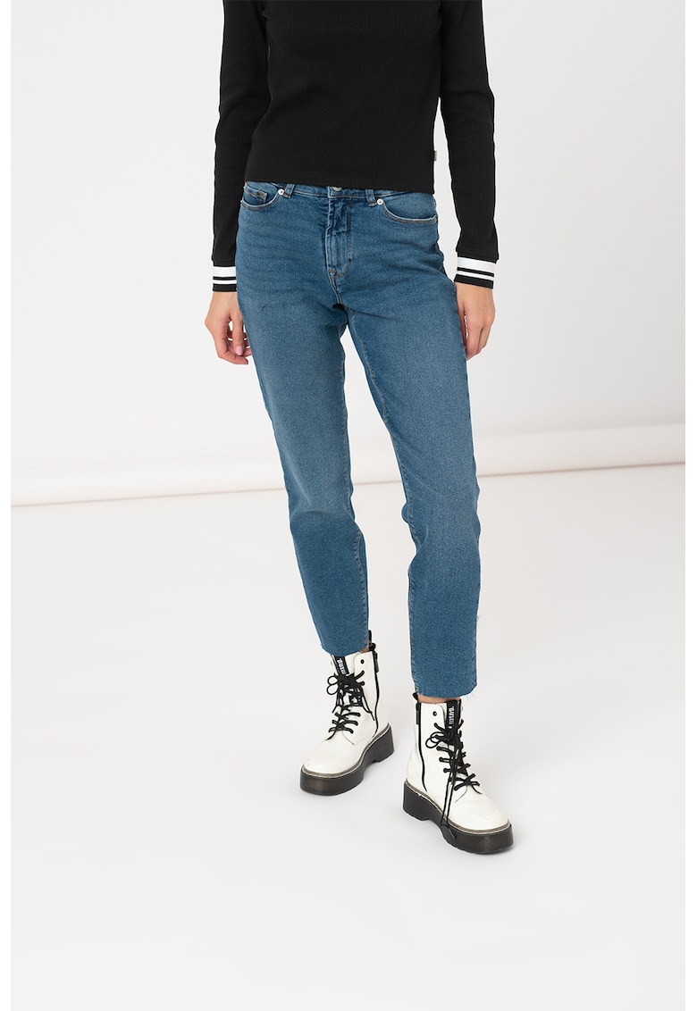 Blugi crop cu talie inalta - Albastru