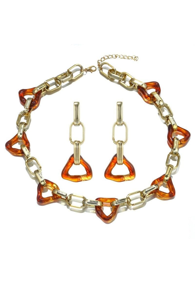 Set colier si cercei - auriu - cu piese maro - Karren C2 -