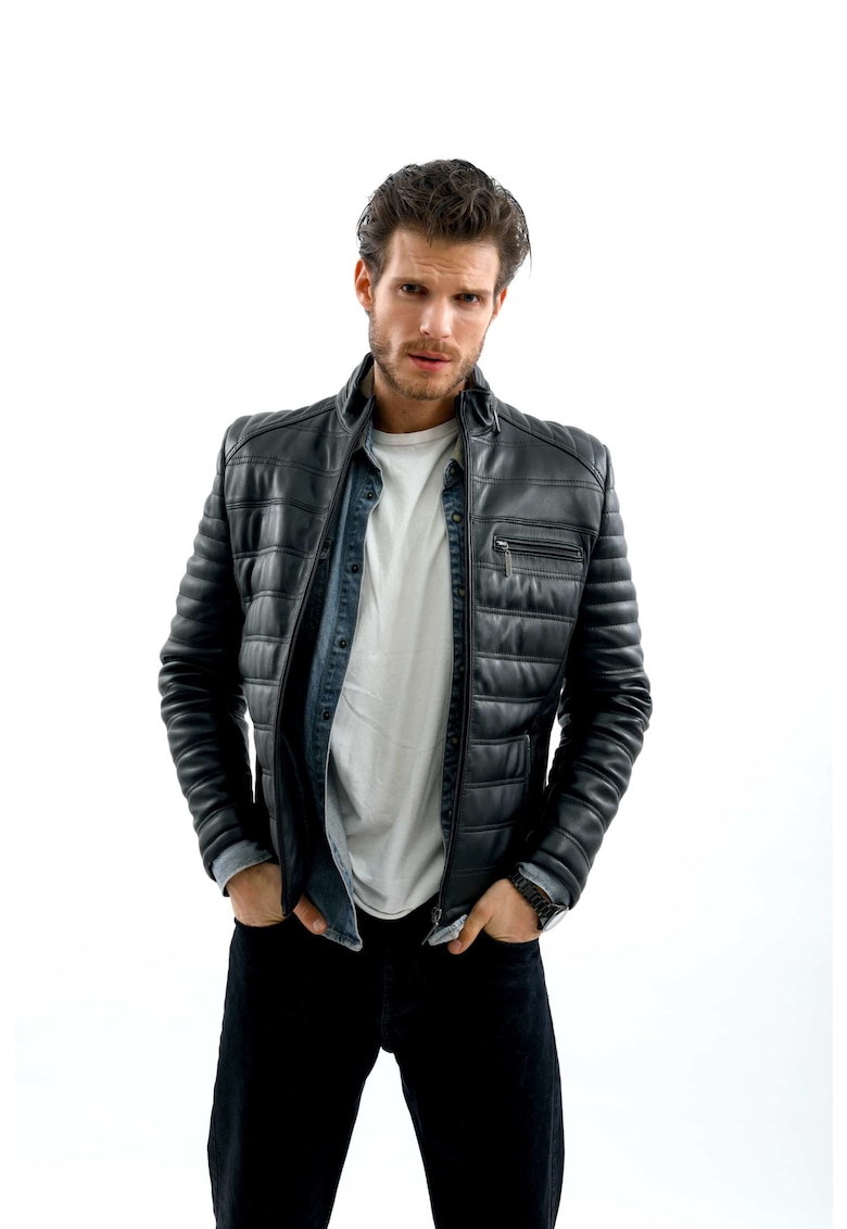 Jacheta din piele naturala - Gerali - model Matlasat