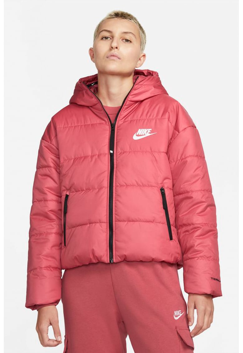 Geaca relaxed fit cu tehnologie Therma-fit si gluga - Alb/Negru/Roz