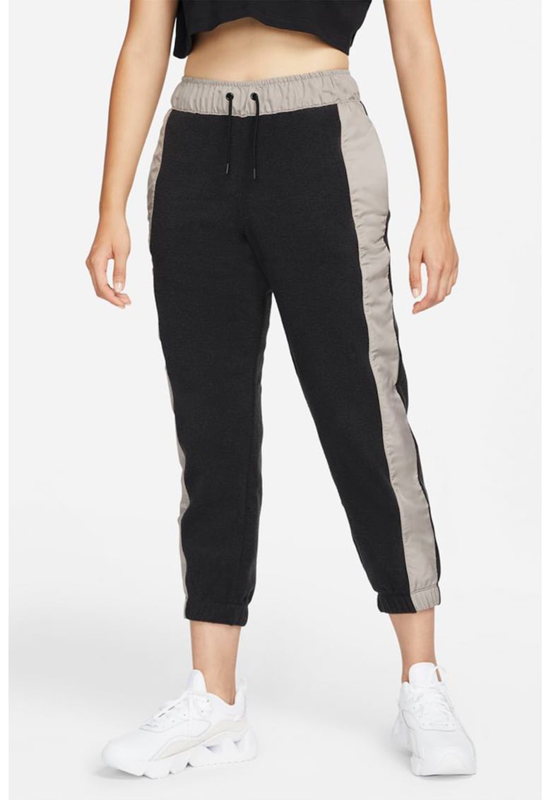 Pantaloni sport crop cu benzi laterale contrastante Plush - Negru