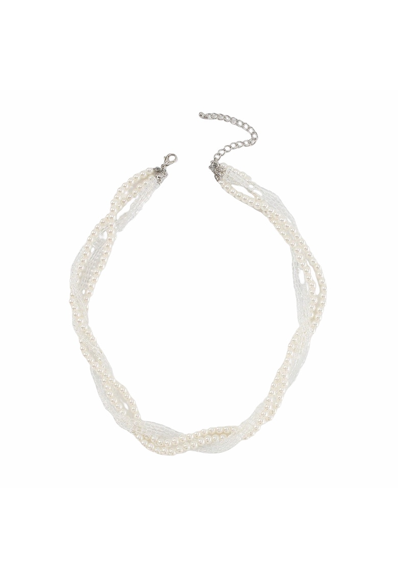 Colier argintiu - cu perle si margelute transparente - Kaia C12 -