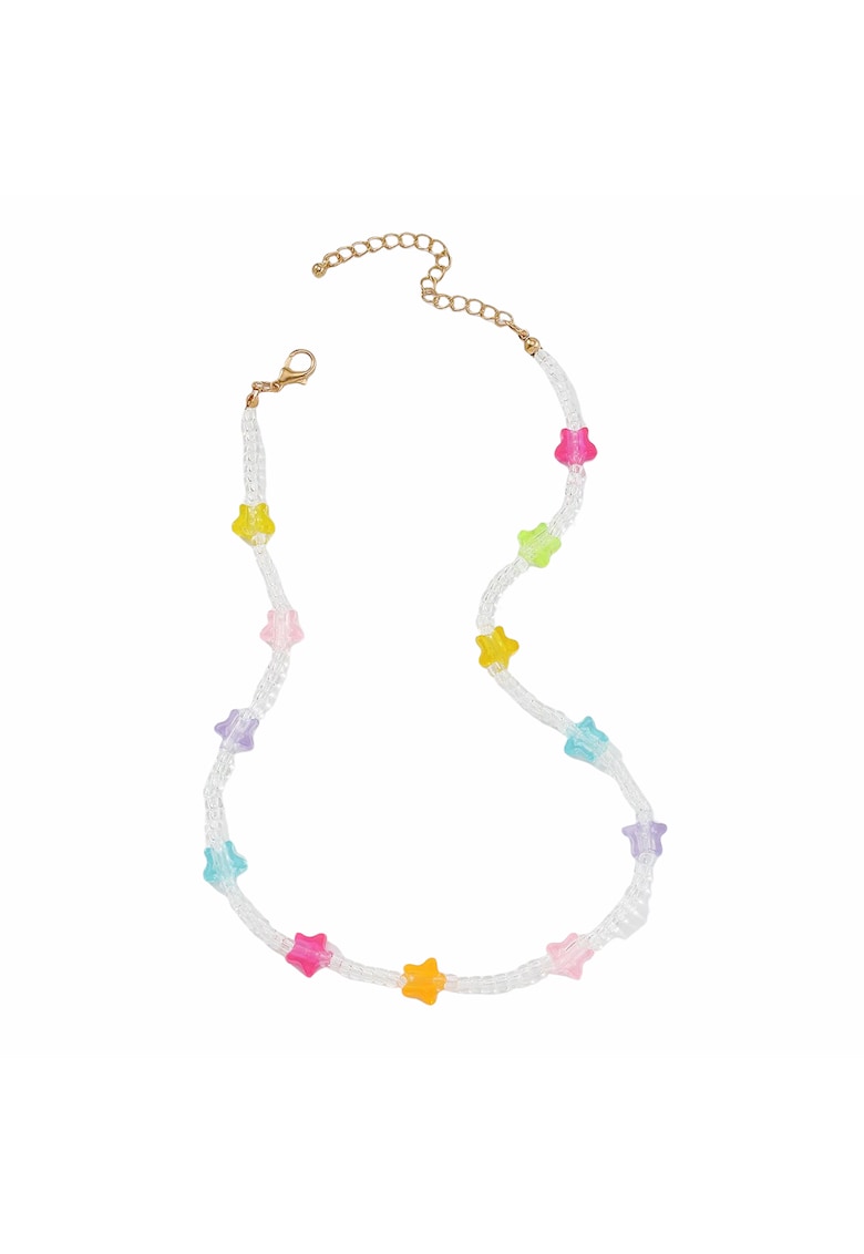 Colier auriu - cu margelute transparente si stelute colorate - Julieta C13 -