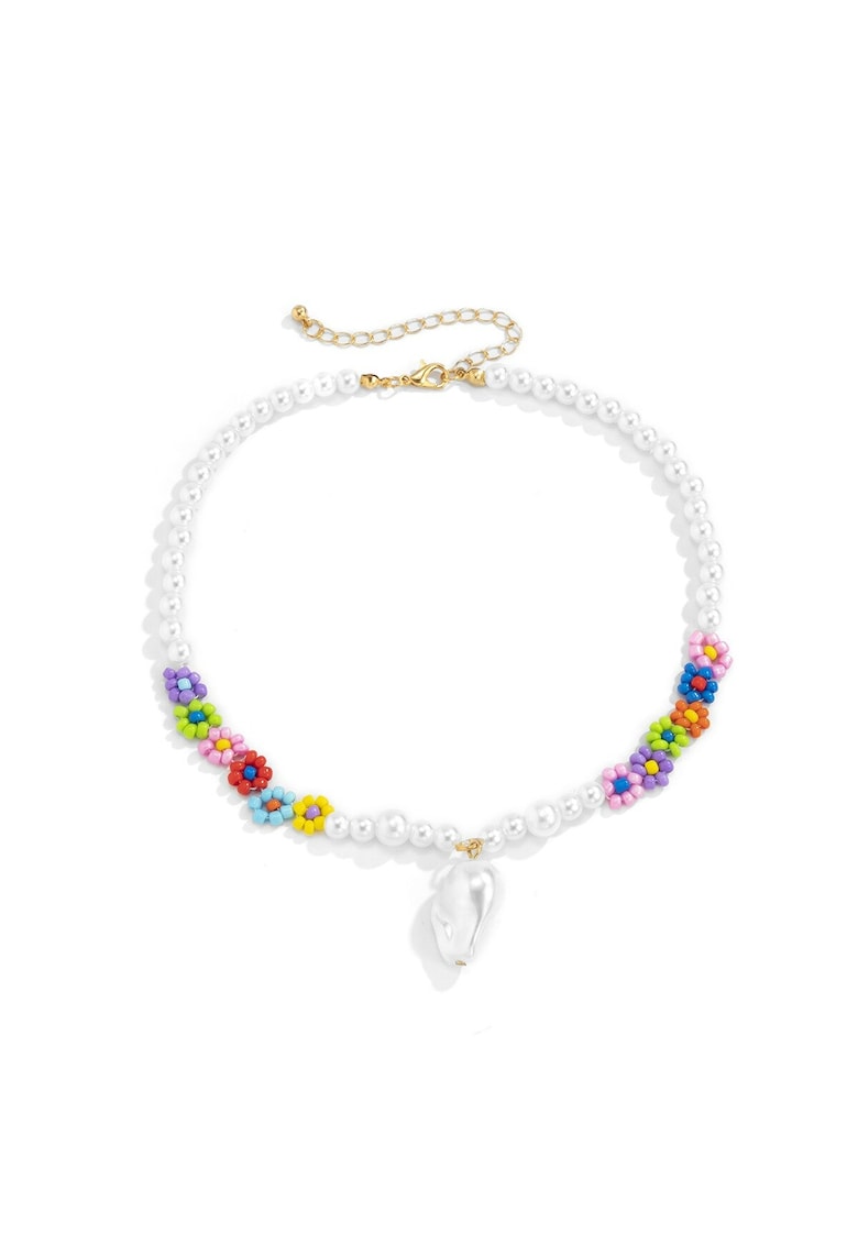 Colier auriu - cu perle si floricele colorate - Kadia C12 -