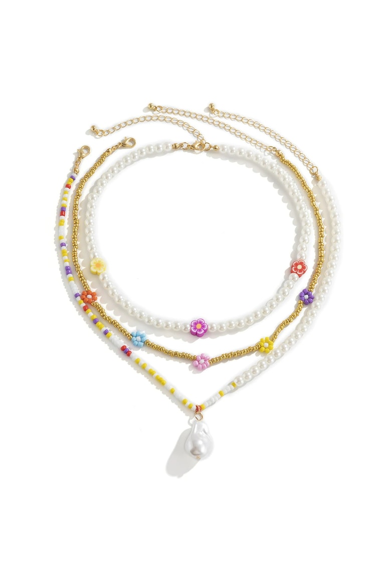 Set 3 coliere - aurii - cu perle si margelute colorate - Karda C1 -