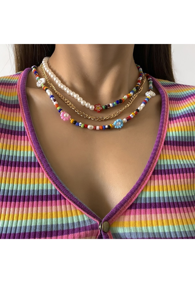 Set 3 coliere - aurii - cu perle si margelute colorate - Kanne C5 -