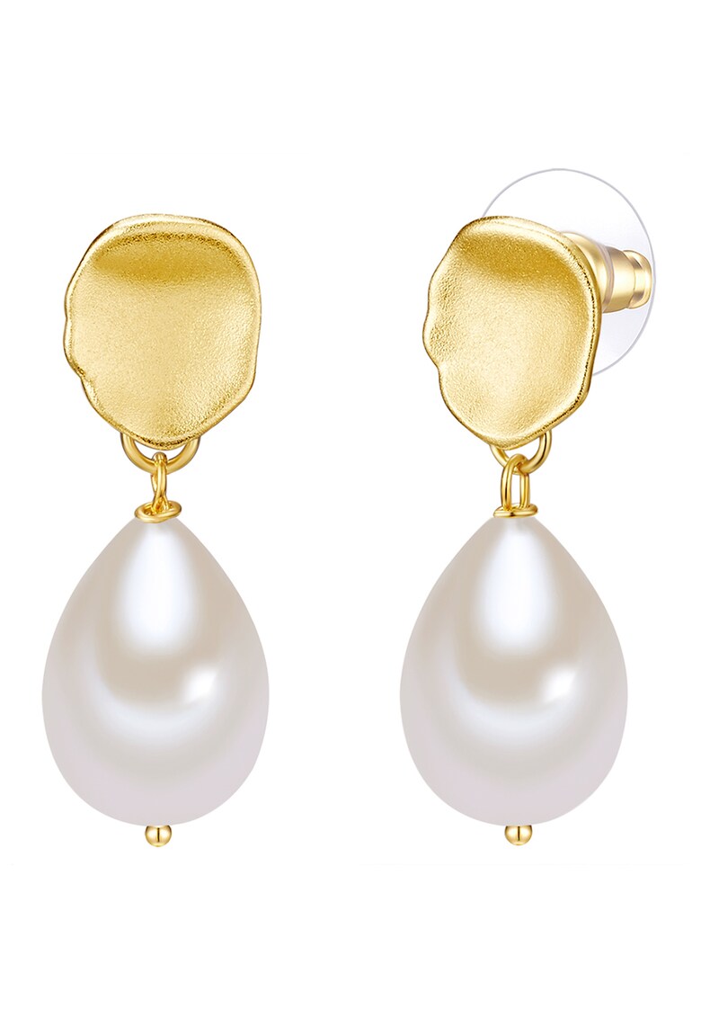 Cercei placati cu aur si cu perle shell Clara Copenhagen imagine noua