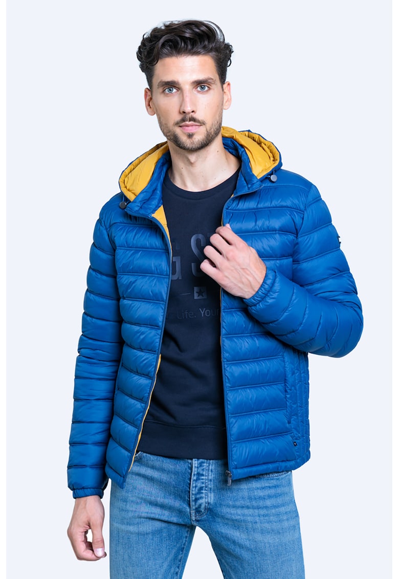 Geaca cu gluga - vatelina si aspect matlasat - Albastru