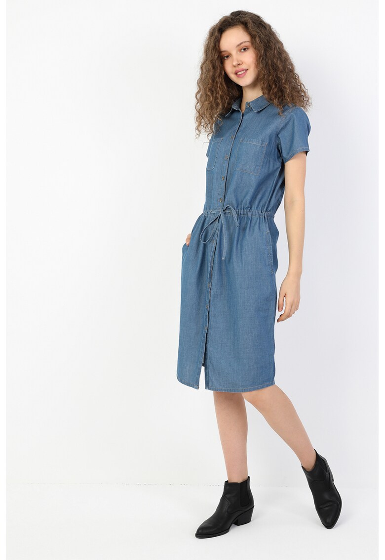 Rochie midi din material chambray cu snur de ajustare