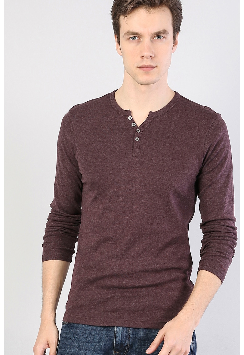 Bluza slim fit cu decolteu henley