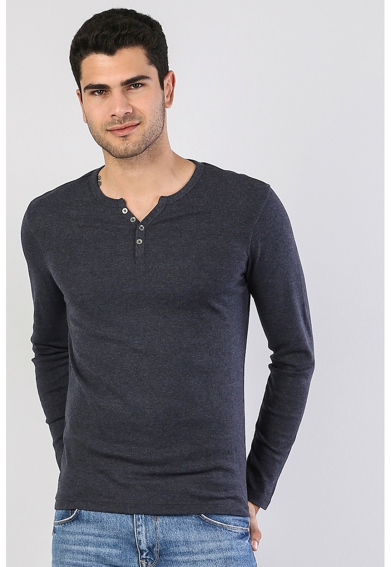 Bluza slim fit cu decolteu henley