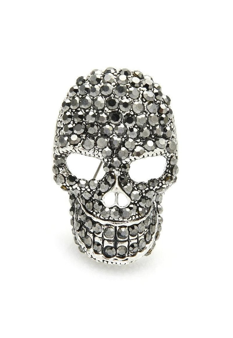 Brosa argintie - forma de cap de schelet - cu pietre - Lilianna C3 -