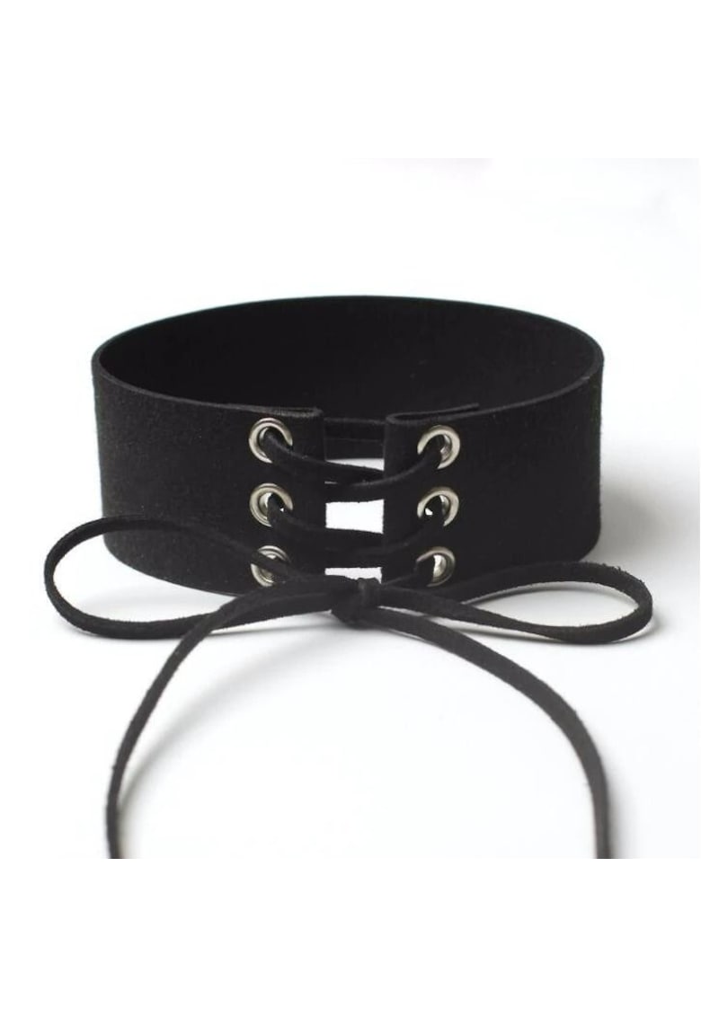 Choker negru - lat - cu snur - din piele ecologica - Lara C4 -