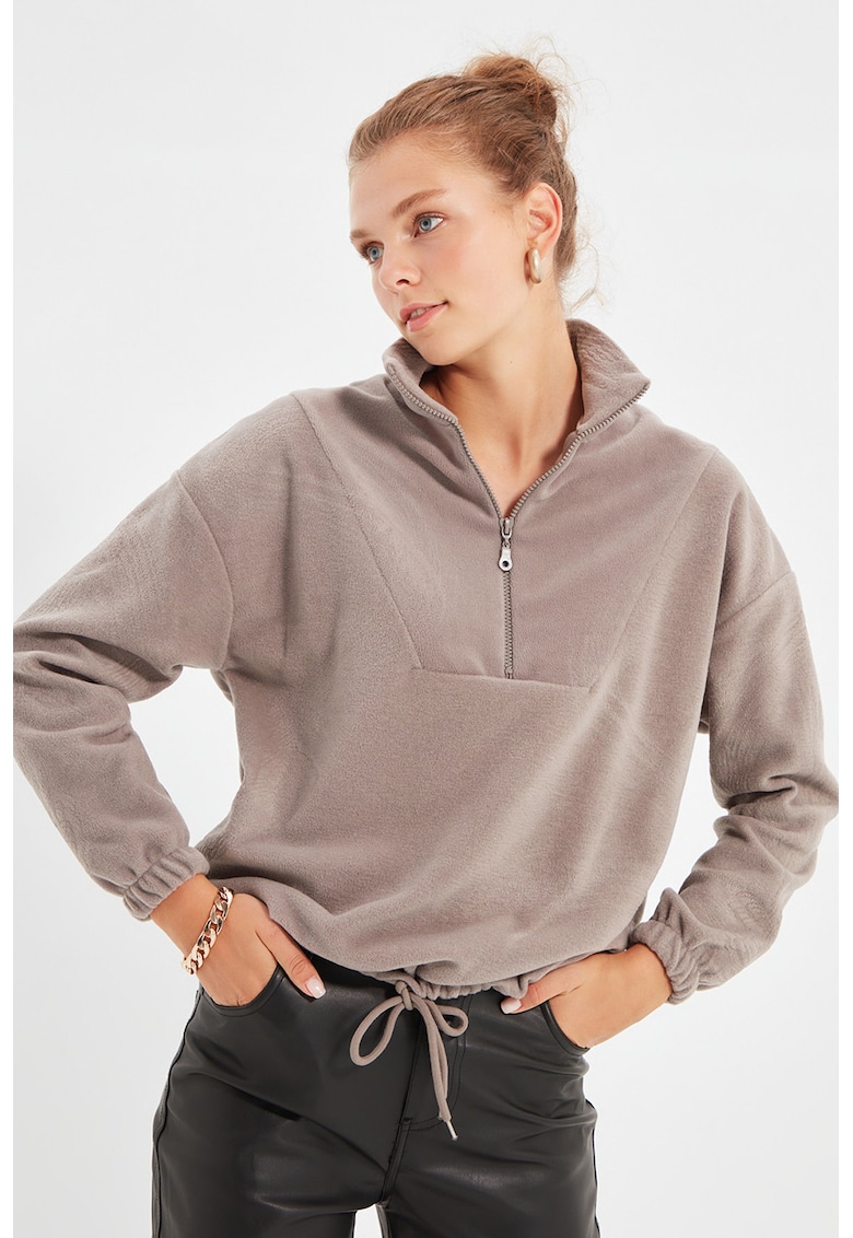 Bluza de trening din fleece cu fermoar scurt