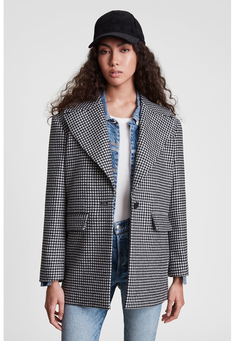 Palton din amestec de lana cu model in carouri Jocie AllSaints imagine noua