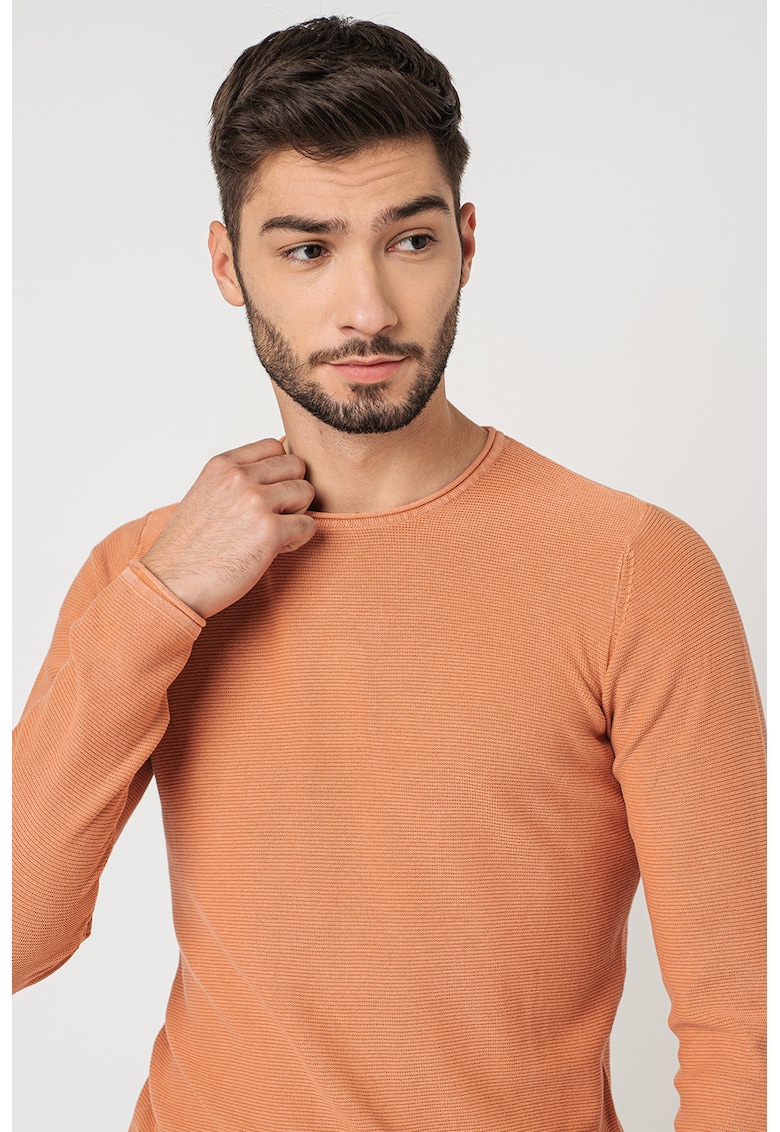 Bluza slim fit cu decolteu rotund - Portocaliu persan