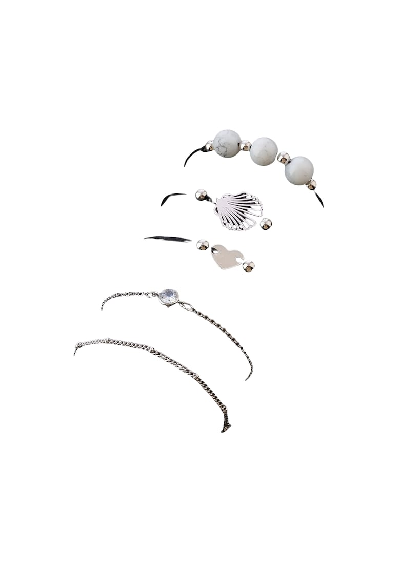 Set 5 bratari - argintii - cu snur negru - Lucien C6 -