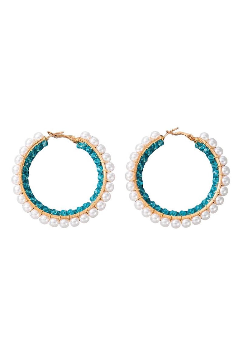 Cercei aurii - rotunzi - cu perle si cristale verzi - Mandie C12 -