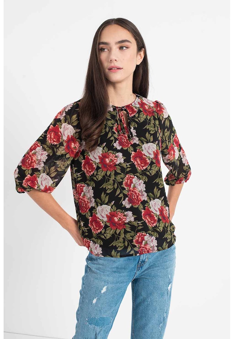 Bluza cu model floral si guler tunica