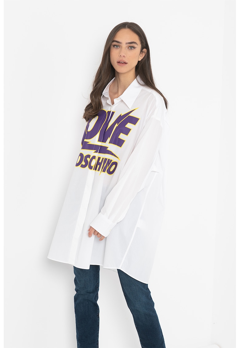 Love Moschino Уголемена риза с контрастно лого за Жени Love Moschino Уголемена риза с контрастно лого за Жени