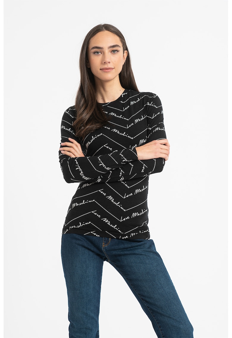 Bluza din jerseu cu decolteu la baza gatului si model logo 2023 ❤️ Pret Super fashiondays imagine noua 2022