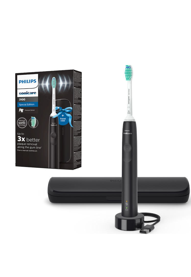 Periuta de dinti sonica electrica Seria 3100 - 62000 miscari/minut - 1 mod de curatare - senzor presiune - functia BrushSync - 1 cap de periere - toc de transport