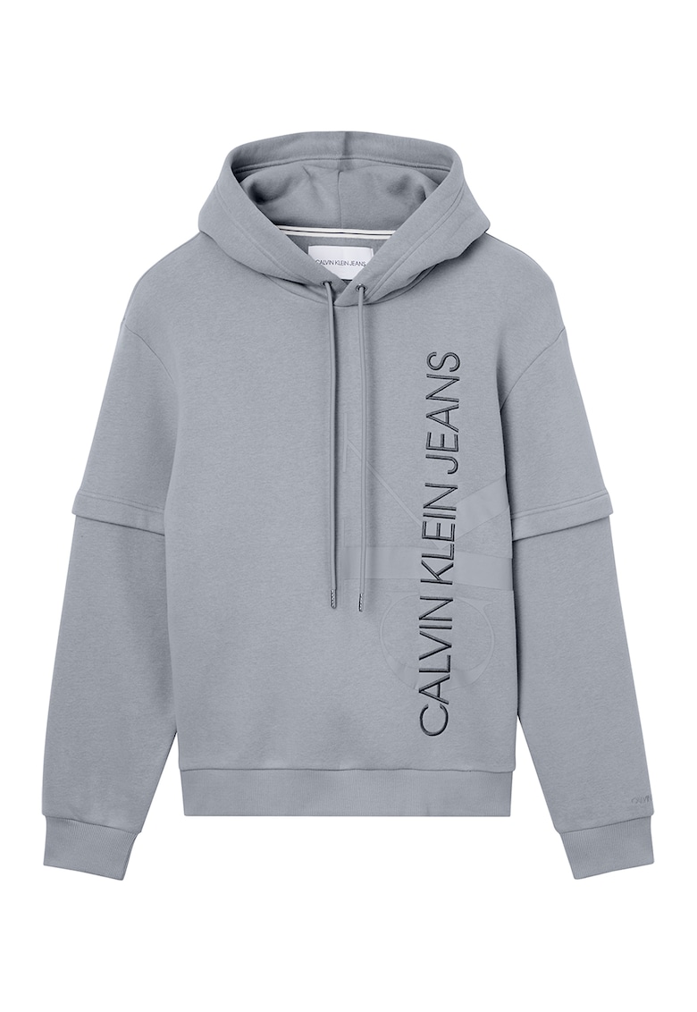 Calvin Klein Jeans Hanorac din amestec de bumbac organic cu maneci cazute - Gri cenusiu