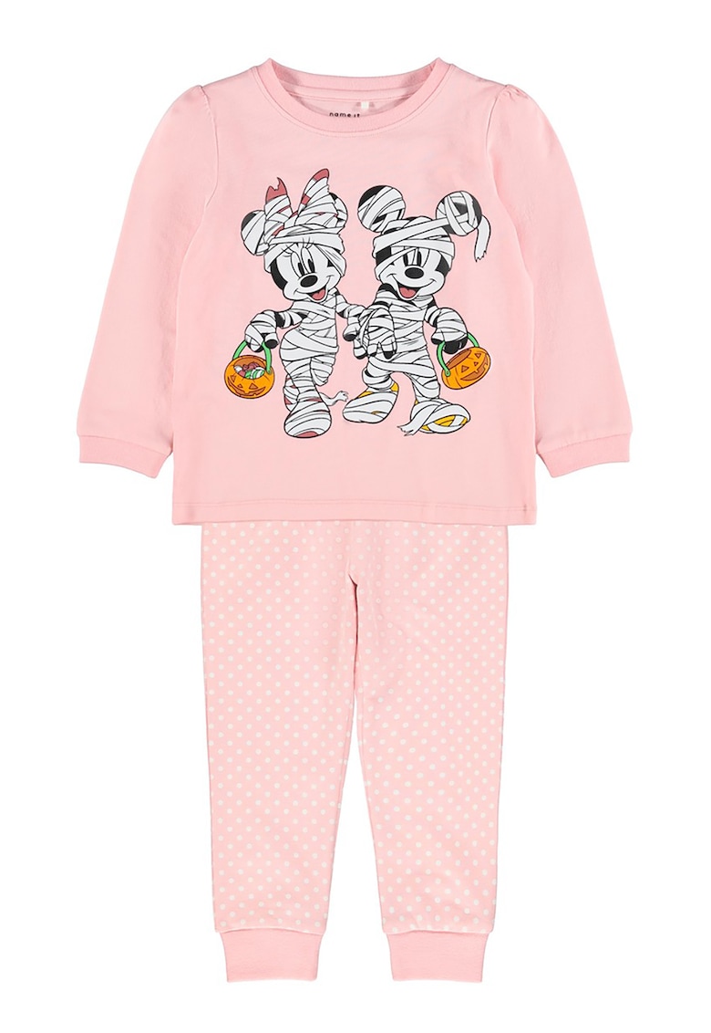 Pijama din amestec de bumbac organic cu imprimeu cu Minnie&Mickey Mouse