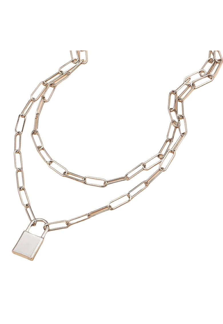 Colier in 2 straturi - argintiu - cu zale si lacatel - Mindy C21 -