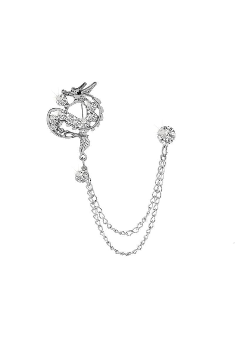 Brosa argintie - dubla - cu lanturi si dragon - cu pietre - Olga C2 -