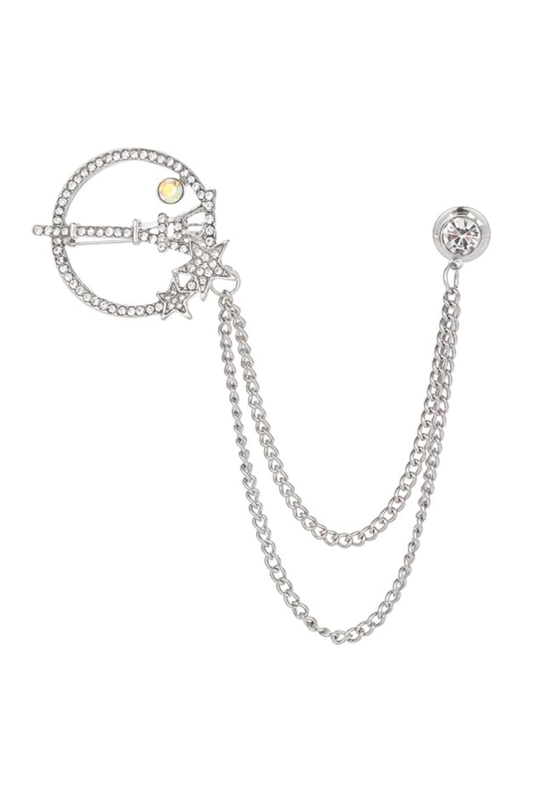 Brosa argintie - dubla - cu lanturi si pietre - Nina C2 -