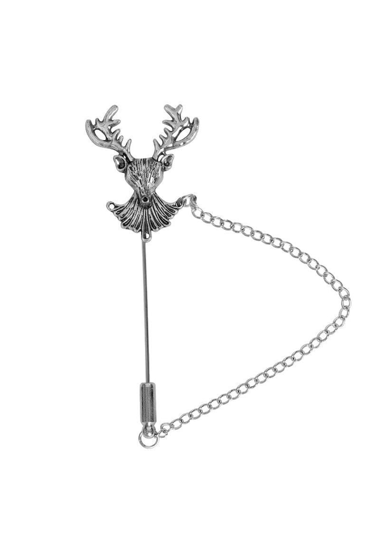 Brosa argintie - tip ac - cu cerb si lant - Nelda C1 -