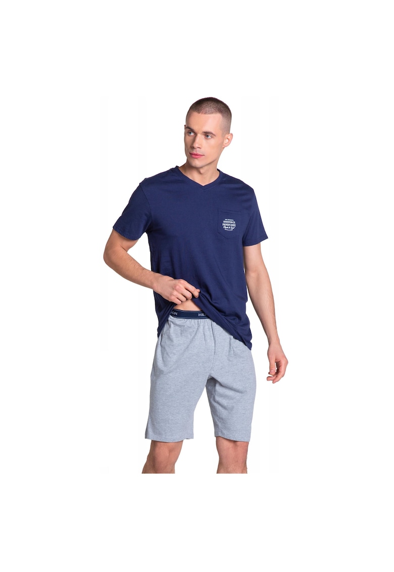 Pijama barbati  Bumbac - Bleumarin/Gri